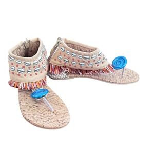 Disney‎ Moana Girls Sandals Size 2/3 Novelty Cork Thong Zip Up Never worn!